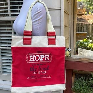 RETRO BLESSINGS "HOPE" RED CANVAS TOTE BAG - HEBREWS 6:19  LIKE NEW